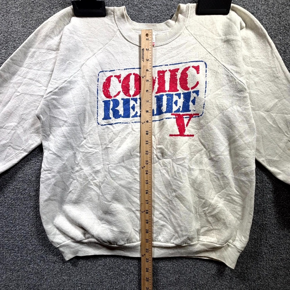 Vintage Fruit Of The Loom Comic Relief V Sweatshirt Men's XL White Graphic Print - Picture 7 of 14